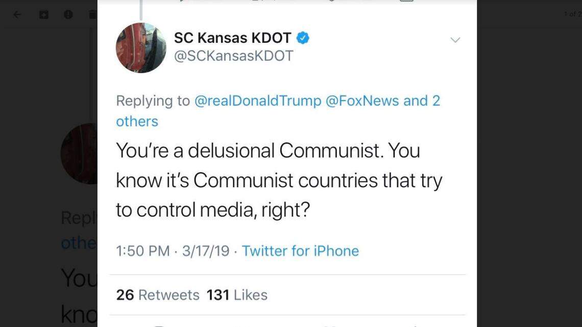 Kansas agency tweets at Trump ‘You’re a delusional communist’ Kansas